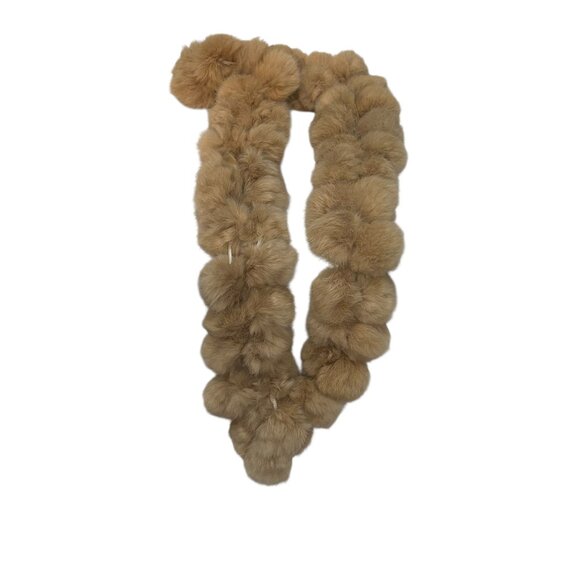 Rabbit Fur camel khaki tan balls scarf - Picture 2 of 4